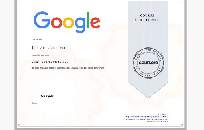 Google Python Crash Course Certificate